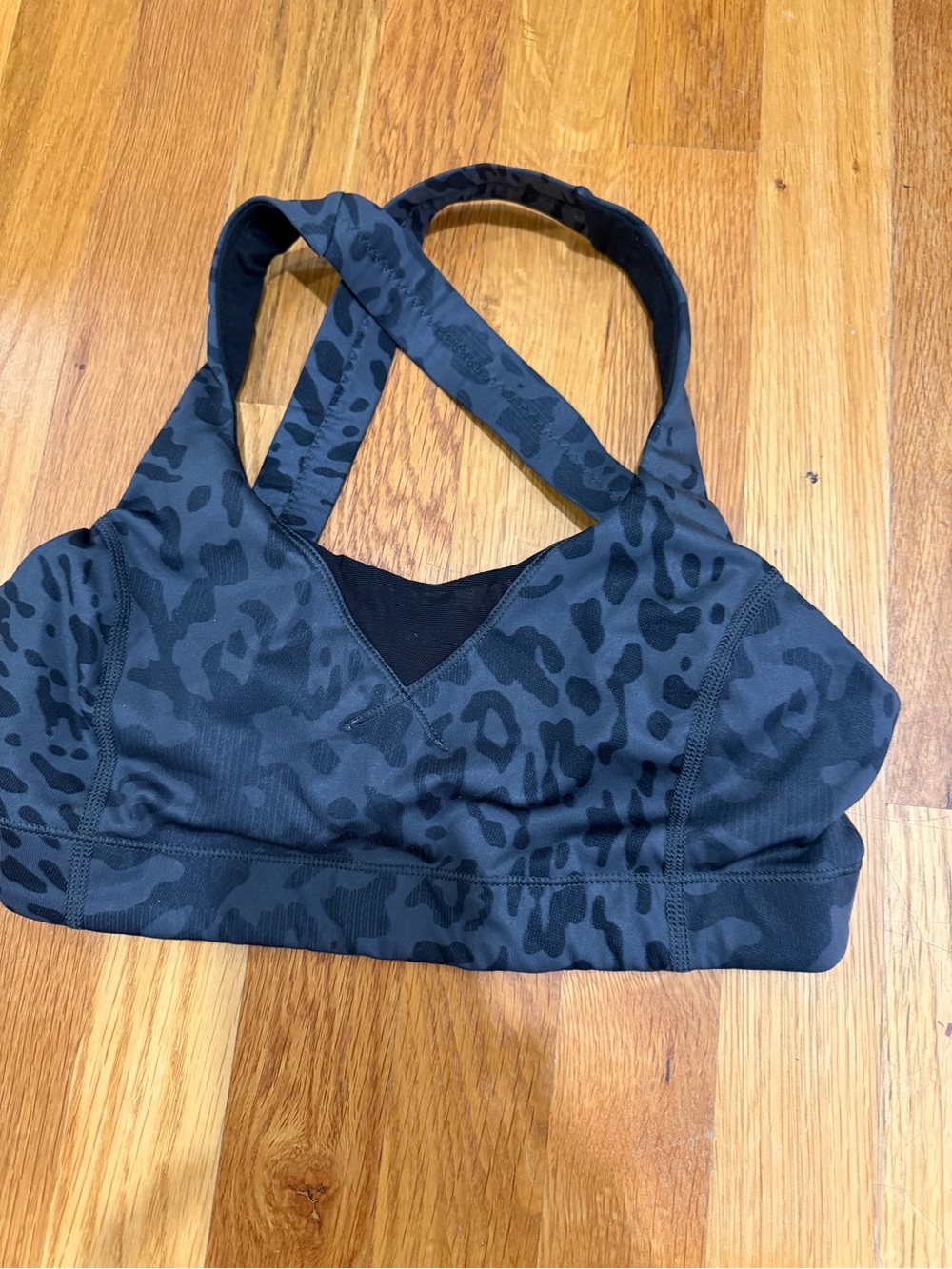 lululemon athletica Charcoal Black Leopard-Print Crossback Sports Bra